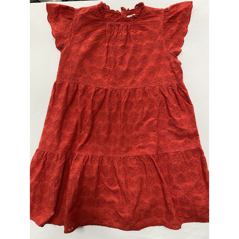 Crown & Ivy Red Floral Eyelet Flutter Sleeve Tiered Mini Dress XL Cottagecore